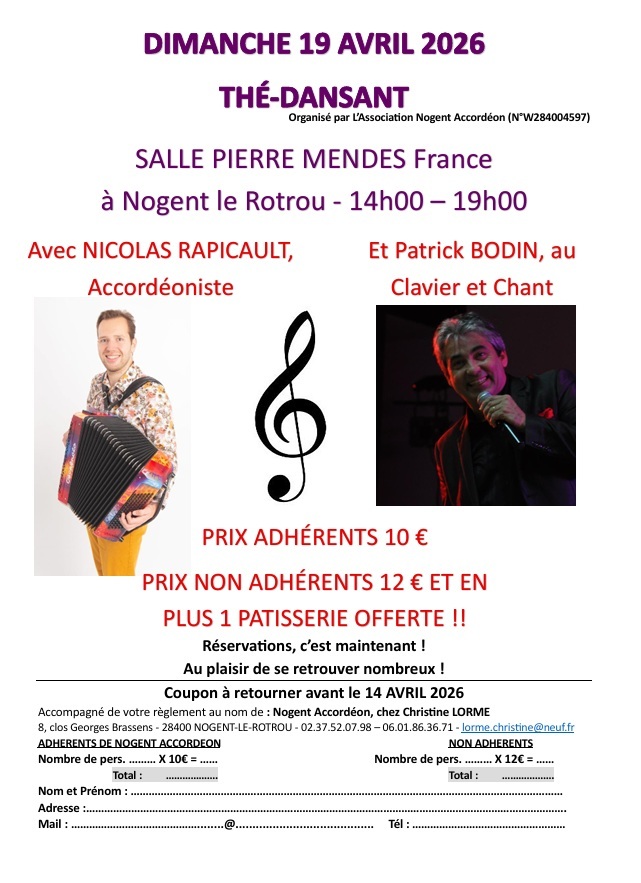Affiche thé dansant 19 Avril Nogent